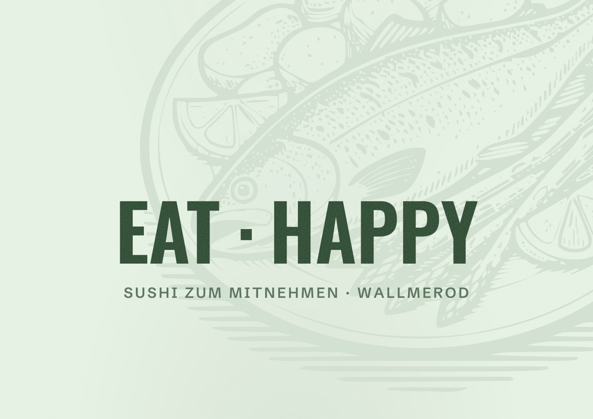 Illustriertes Poster von EAT HAPPY, Sushi zum Mitnehmen in Wallmerod