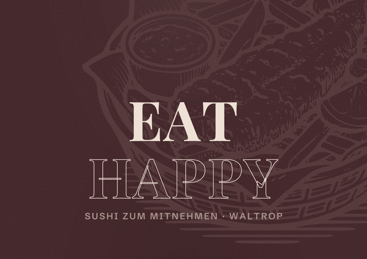 Illustriertes Poster von EAT HAPPY, Sushi zum Mitnehmen in Waltrop