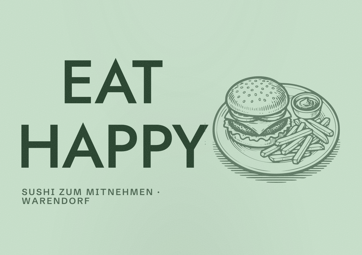 Illustriertes Poster von EAT HAPPY, Sushi zum Mitnehmen in Warendorf