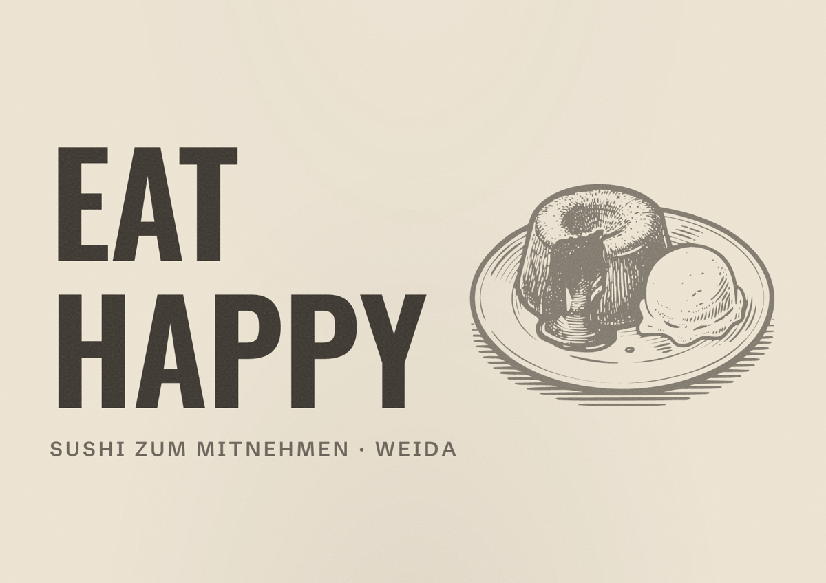 Illustriertes Poster von EAT HAPPY, Sushi zum Mitnehmen in Weida
