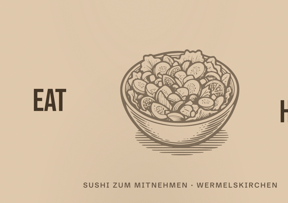 Illustriertes Poster von EAT HAPPY, Sushi zum Mitnehmen in Wermelskirchen