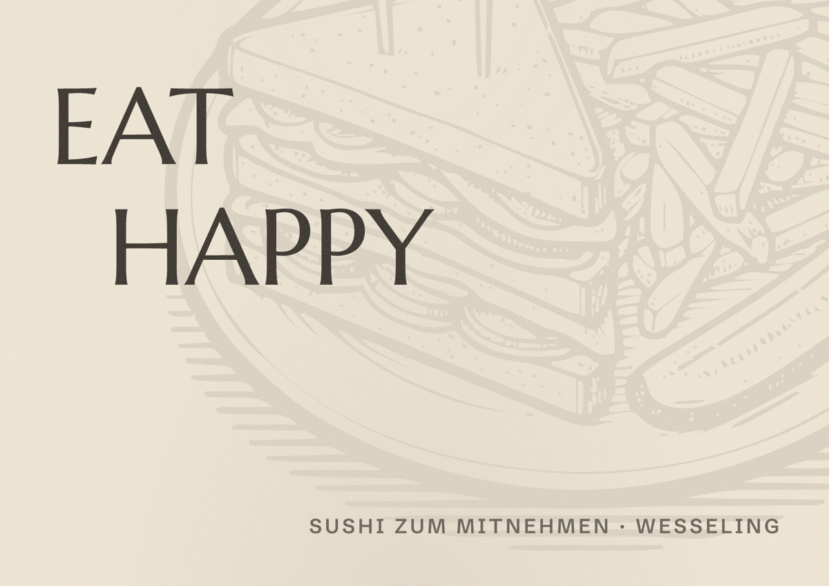 Illustriertes Poster von EAT HAPPY, Sushi zum Mitnehmen in Wesseling