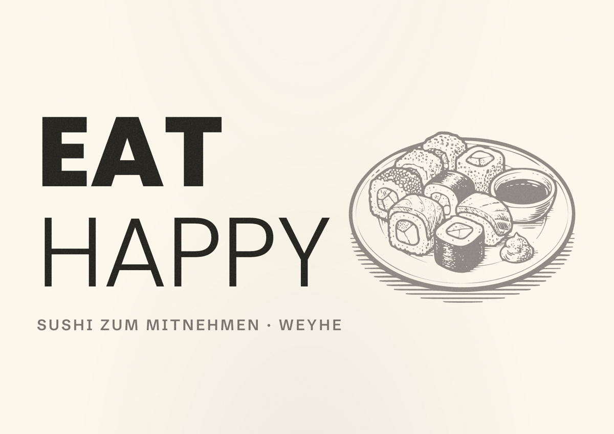 Illustriertes Poster von EAT HAPPY, Sushi zum Mitnehmen in Weyhe