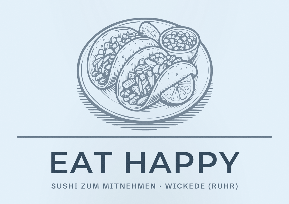 Illustriertes Poster von EAT HAPPY, Sushi zum Mitnehmen in Wickede (Ruhr)