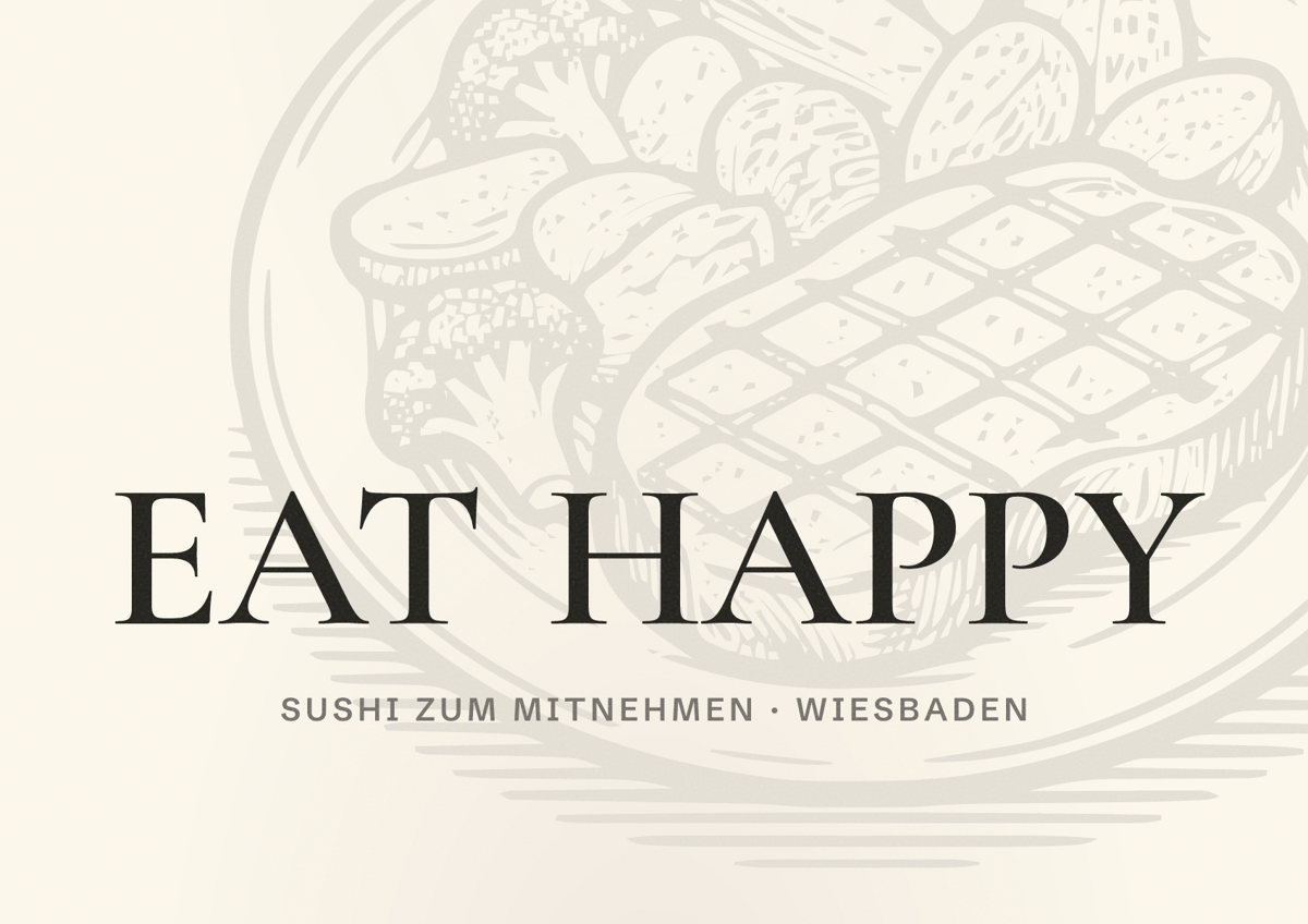Illustriertes Poster von EAT HAPPY, Sushi zum Mitnehmen in Wiesbaden