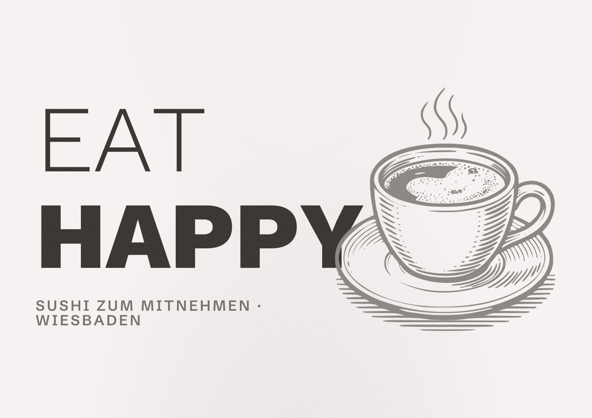 Illustriertes Poster von EAT HAPPY, Sushi zum Mitnehmen in Wiesbaden