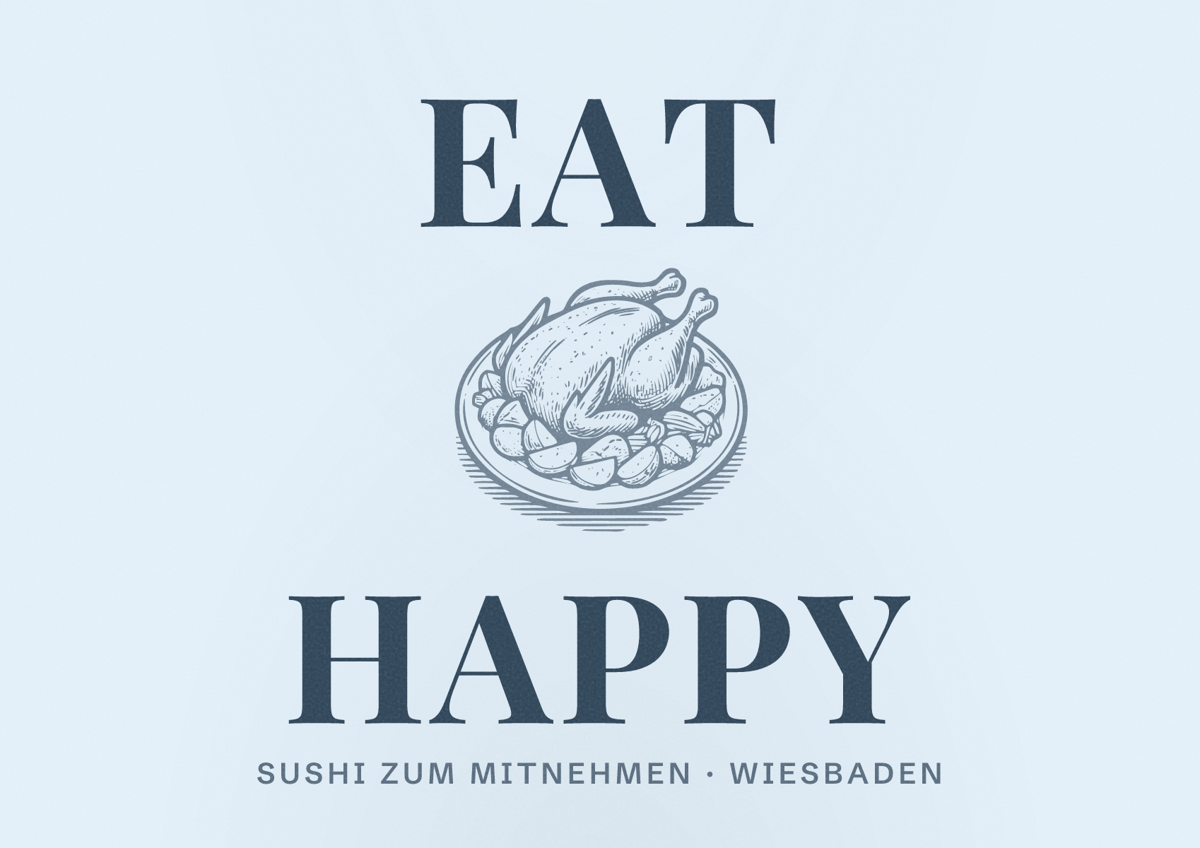 Illustriertes Poster von EAT HAPPY, Sushi zum Mitnehmen in Wiesbaden