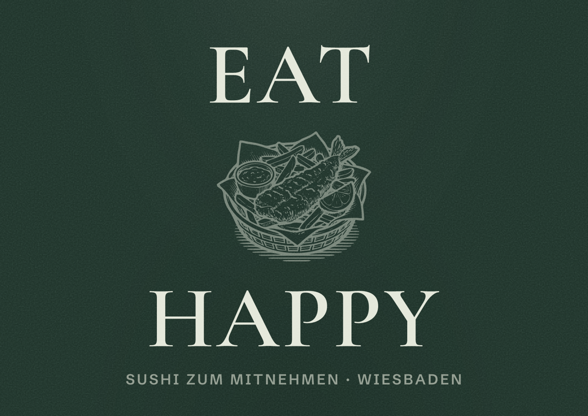 Illustriertes Poster von EAT HAPPY, Sushi zum Mitnehmen in Wiesbaden