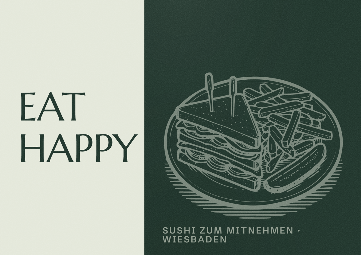 Illustriertes Poster von EAT HAPPY, Sushi zum Mitnehmen in Wiesbaden