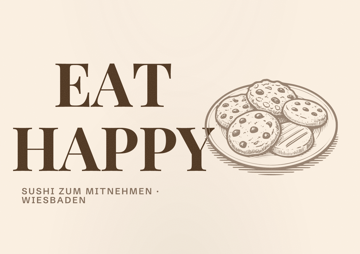 Illustriertes Poster von EAT HAPPY, Sushi zum Mitnehmen in Wiesbaden