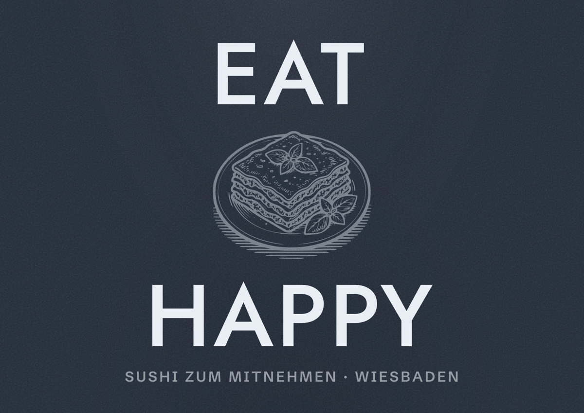 Illustriertes Poster von EAT HAPPY, Sushi zum Mitnehmen in Wiesbaden