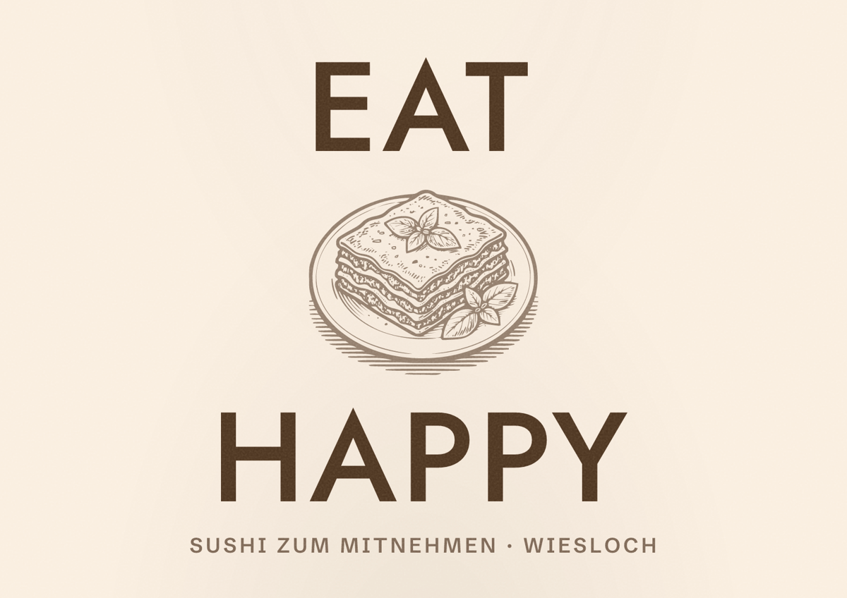 Illustriertes Poster von EAT HAPPY, Sushi zum Mitnehmen in Wiesloch