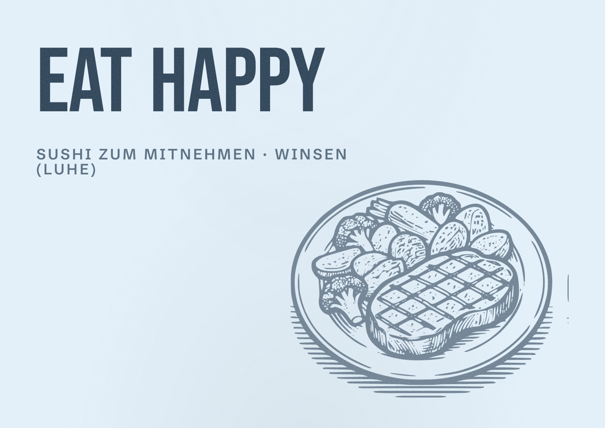 Illustriertes Poster von EAT HAPPY, Sushi zum Mitnehmen in Winsen (Luhe)