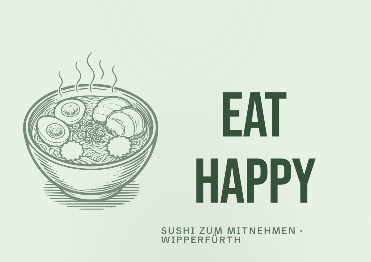 Illustriertes Poster von EAT HAPPY, Sushi zum Mitnehmen in Wipperfürth