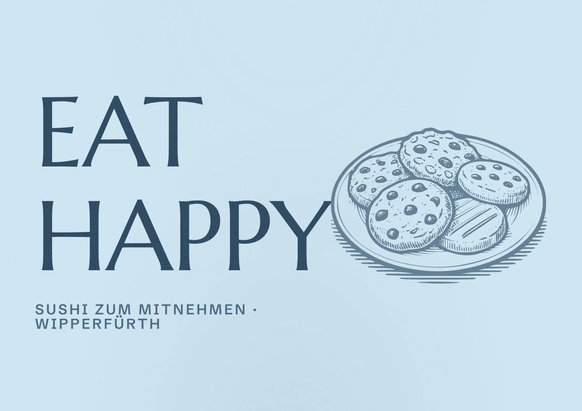 Illustriertes Poster von EAT HAPPY, Sushi zum Mitnehmen in Wipperfürth