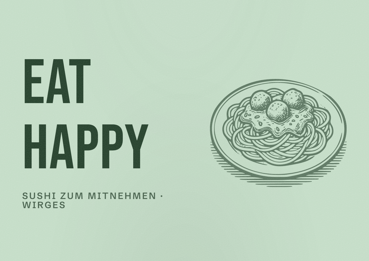 Illustriertes Poster von EAT HAPPY, Sushi zum Mitnehmen in Wirges