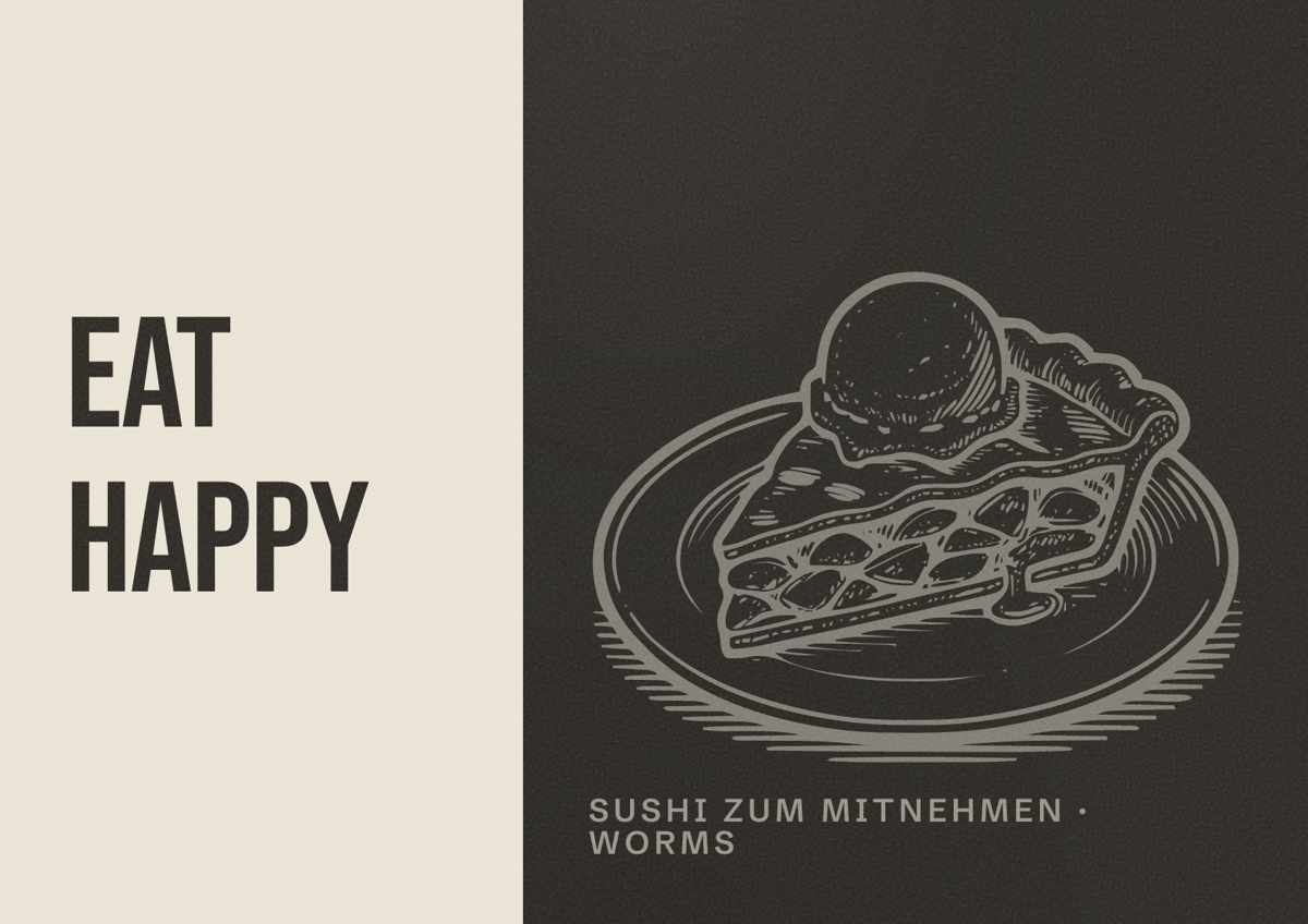 Illustriertes Poster von EAT HAPPY, Sushi zum Mitnehmen in Worms