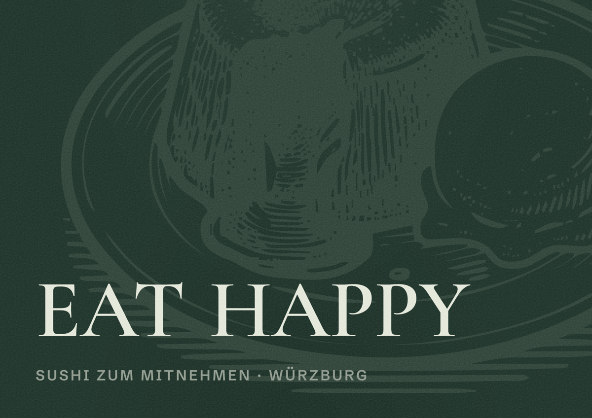 Illustriertes Poster von EAT HAPPY, Sushi zum Mitnehmen in Würzburg