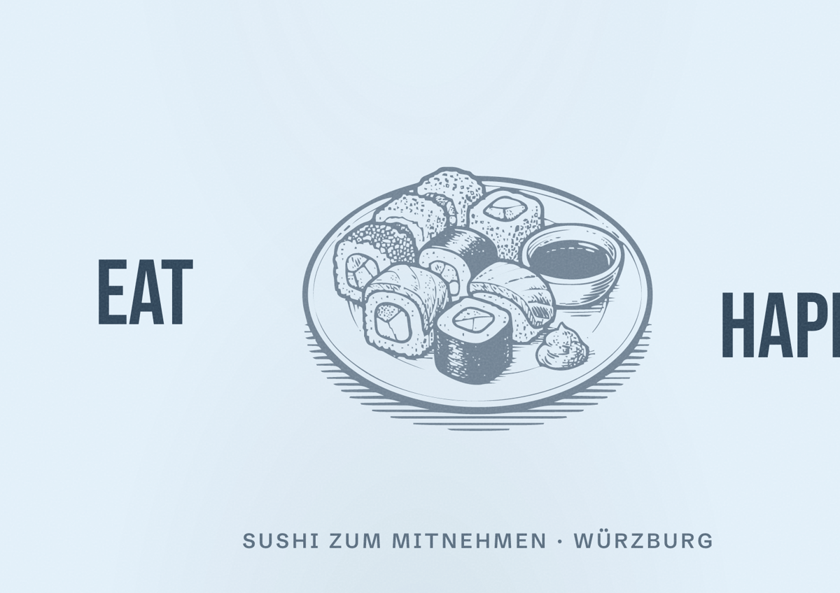 Illustriertes Poster von EAT HAPPY, Sushi zum Mitnehmen in Würzburg
