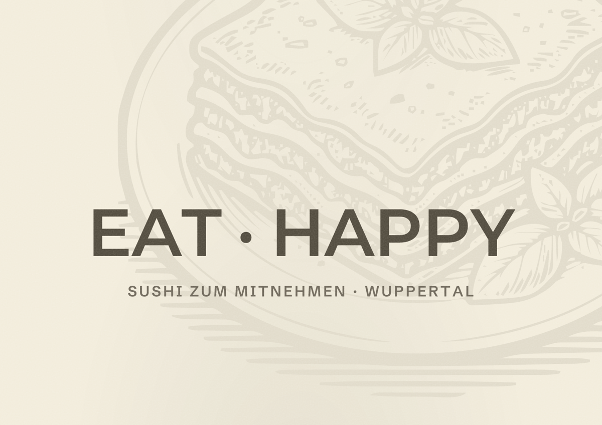 Illustriertes Poster von EAT HAPPY, Sushi zum Mitnehmen in Wuppertal