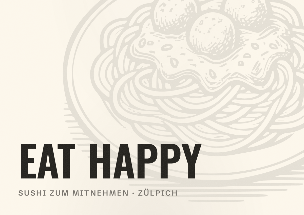 Illustriertes Poster von EAT HAPPY, Sushi zum Mitnehmen in Zülpich