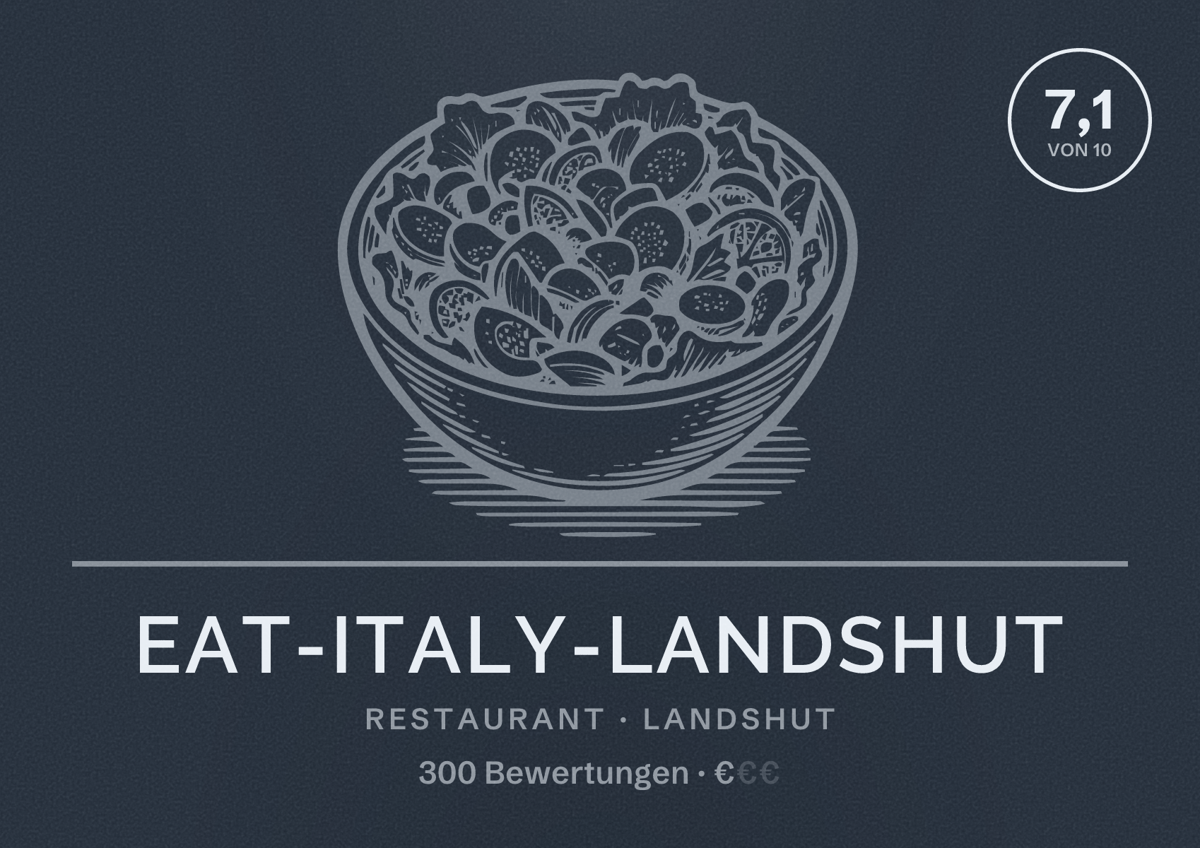 Illustriertes Poster von Eat-Italy-Landshut, Restaurant in Landshut: Bewertung 7,1 von 10 aus 300 Bewertungen, Preisniveau €