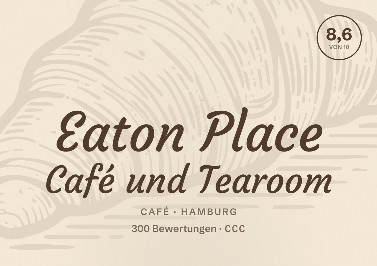 Illustriertes Poster von Eaton Place Café und Tearoom, Café in Hamburg: Bewertung 8,6 von 10 aus 300 Bewertungen, Preisniveau €€€