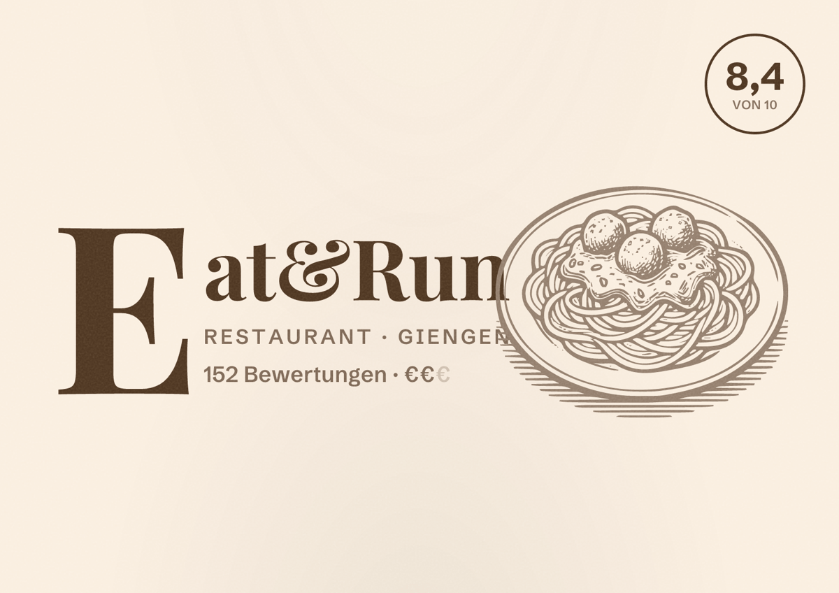 Illustriertes Poster von Eat&Run, Restaurant in Giengen: Bewertung 8,4 von 10 aus 152 Bewertungen, Preisniveau €€