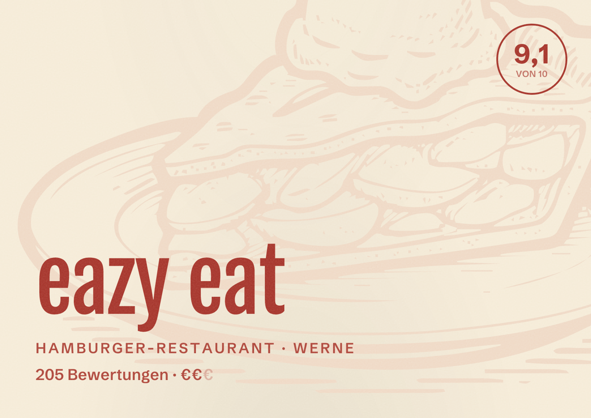 Illustriertes Poster von eazy eat, Hamburger-Restaurant in Werne: Bewertung 9,1 von 10 aus 205 Bewertungen, Preisniveau €€