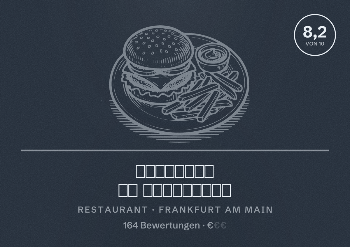Illustriertes Poster von 𝓔𝓫𝓫𝓮𝓵𝔀𝓸𝓲 𝓲𝓷 𝓝𝓲𝓮𝓭𝓮𝓻𝓻𝓪𝓭, Restaurant in Frankfurt am Main: Bewertung 8,2 von 10 aus 164 Bewertungen, Preisniveau €