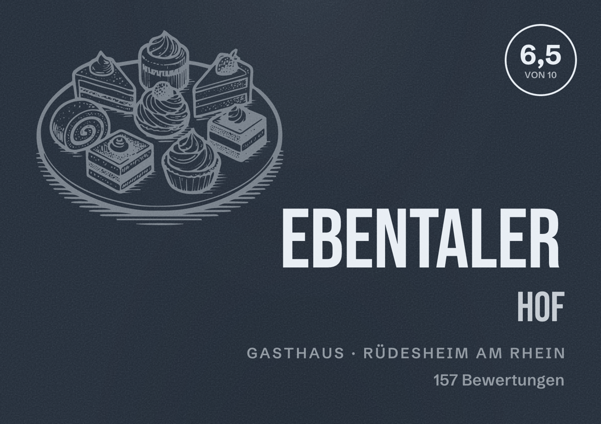 Illustriertes Poster von Ebentaler Hof, Gasthaus in Rüdesheim am Rhein: Bewertung 6,5 von 10 aus 157 Bewertungen
