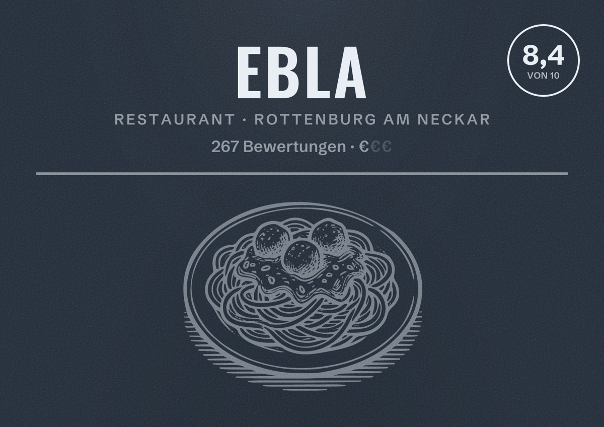 Illustriertes Poster von Ebla, Restaurant in Rottenburg am Neckar: Bewertung 8,4 von 10 aus 267 Bewertungen, Preisniveau €