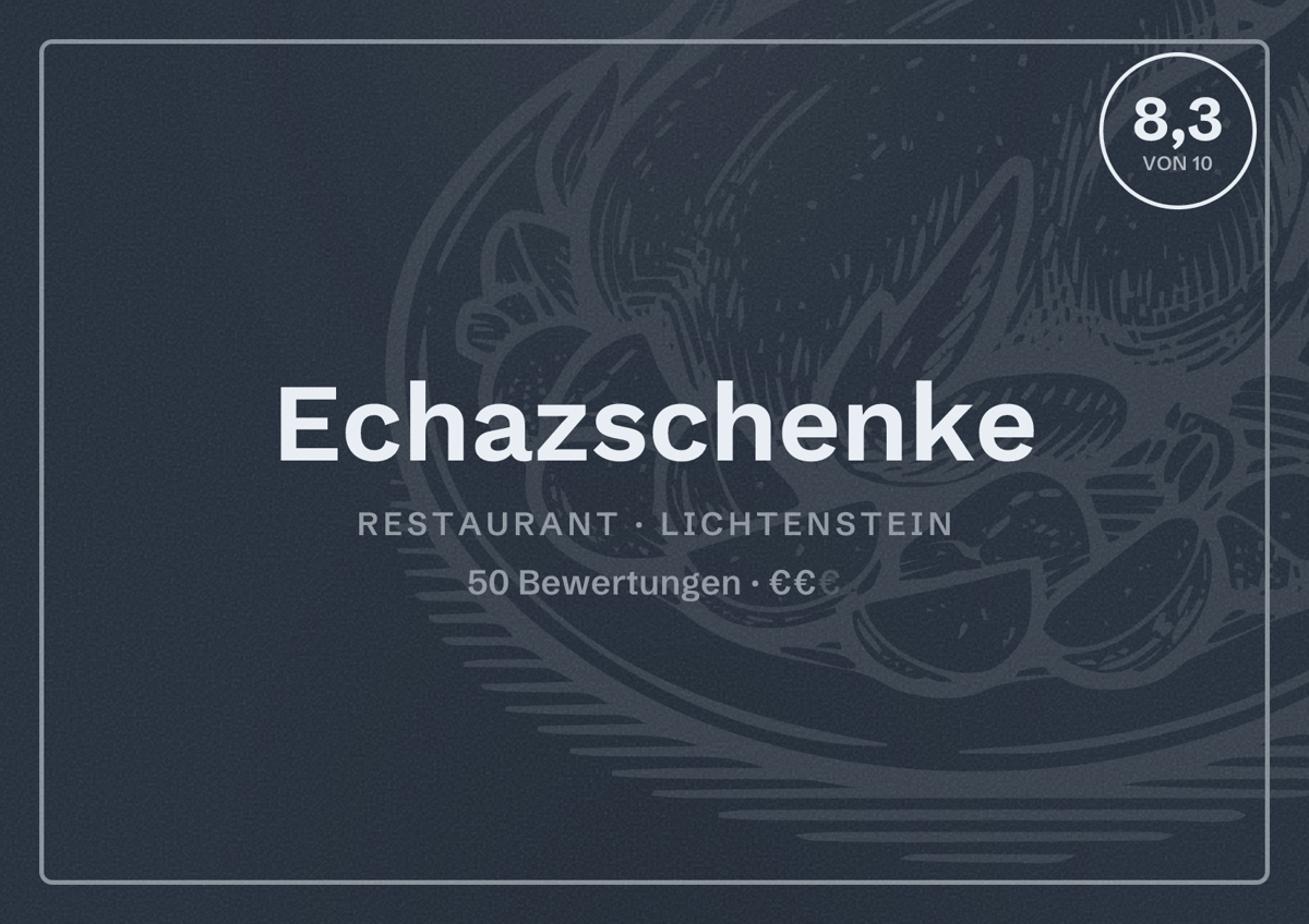 Illustriertes Poster von Echazschenke, Restaurant in Lichtenstein: Bewertung 8,3 von 10 aus 50 Bewertungen, Preisniveau €€