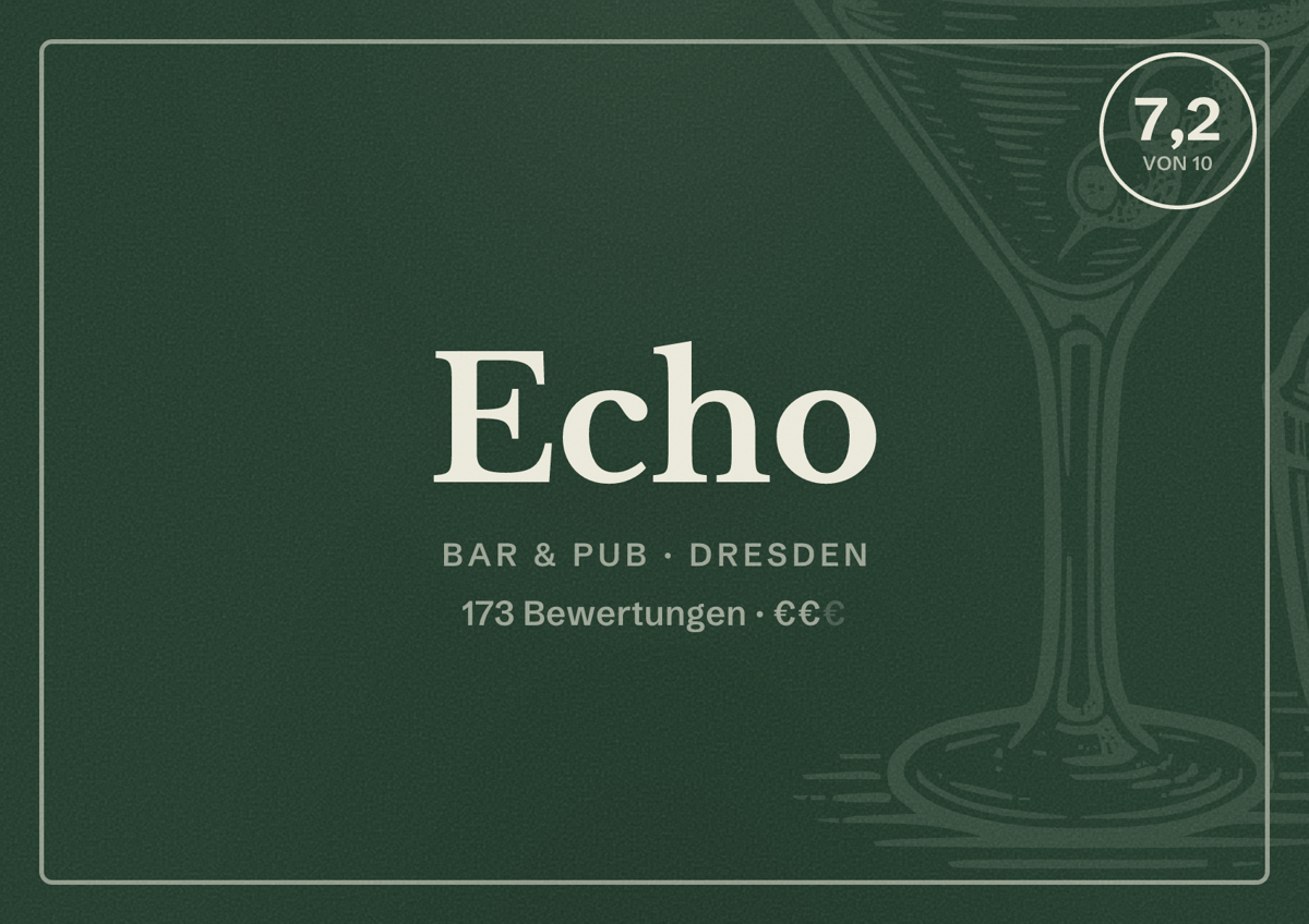 Illustriertes Poster von Echo, Bar & Pub in Dresden: Bewertung 7,2 von 10 aus 173 Bewertungen, Preisniveau €€