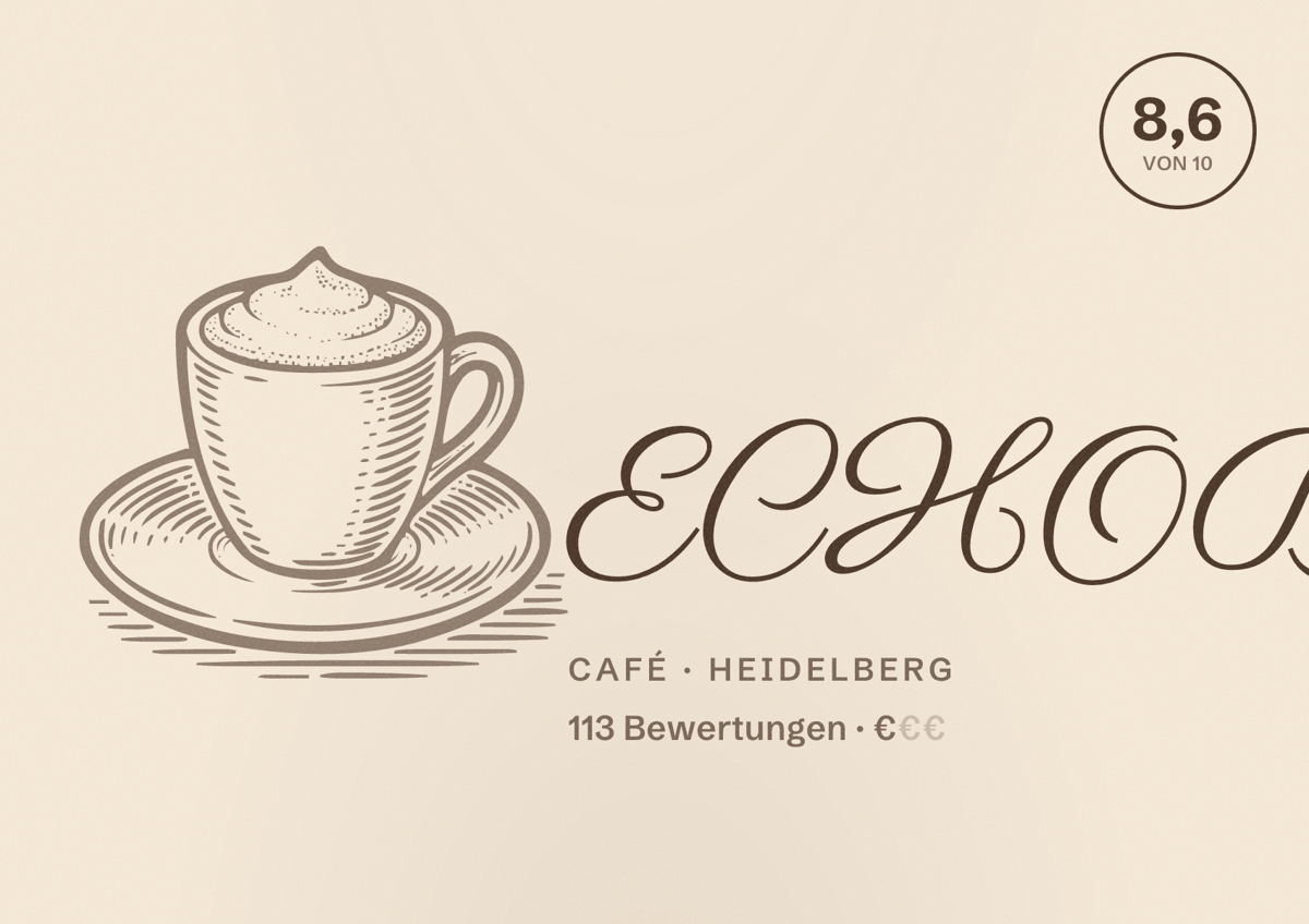 Illustriertes Poster von ECHOBEAN, Café in Heidelberg: Bewertung 8,6 von 10 aus 113 Bewertungen, Preisniveau €