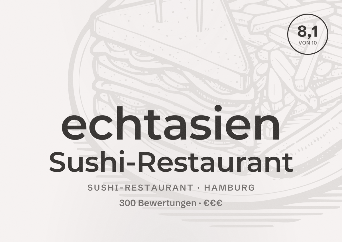 Illustriertes Poster von echtasien Sushi-Restaurant, Sushi-Restaurant in Hamburg: Bewertung 8,1 von 10 aus 300 Bewertungen, Preisniveau €€€