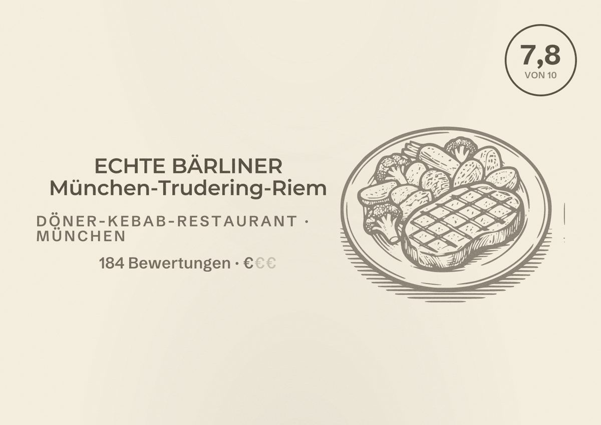Illustriertes Poster von ECHTE BÄRLINER München-Trudering-Riem, Döner-Kebab-Restaurant in München: Bewertung 7,8 von 10 aus 184 Bewertungen, Preisniveau €