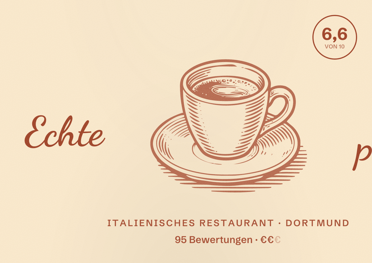Illustriertes Poster von Echte pizza, Italienisches Restaurant in Dortmund: Gästebewertung 6,6 von 10 aus 95 Bewertungen