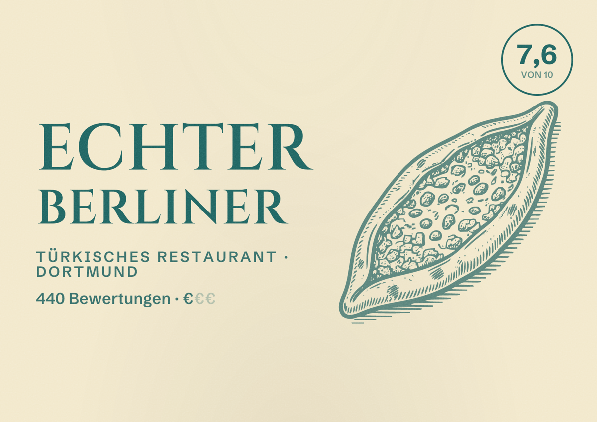 Illustriertes Poster von Echter Berliner, Türkisches Restaurant in Dortmund: Gästebewertung 7,6 von 10 aus 440 Bewertungen