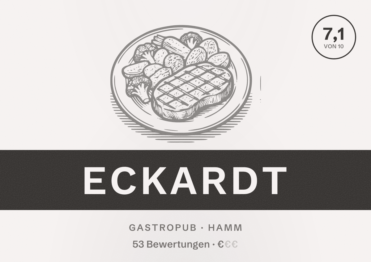 Illustriertes Poster von Eckardt, Gastropub in Hamm: Bewertung 7,1 von 10 aus 53 Bewertungen, Preisniveau €