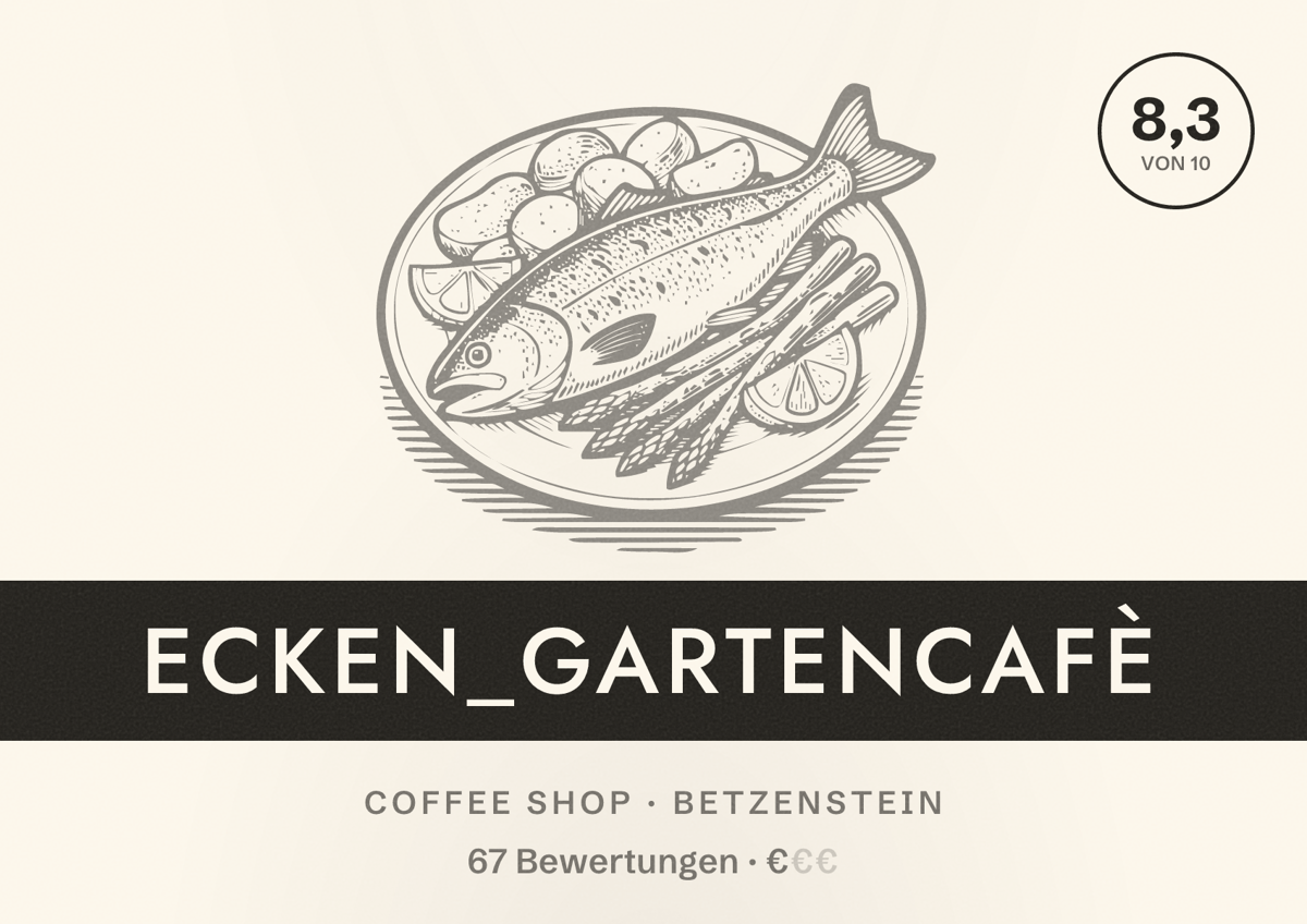 Illustriertes Poster von Ecken_Gartencafè, Coffee Shop in Betzenstein: Bewertung 8,3 von 10 aus 67 Bewertungen, Preisniveau €