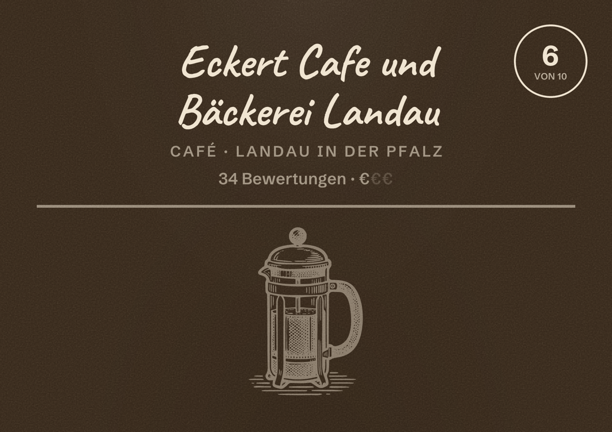 Illustriertes Poster von Eckert Cafe und Bäckerei Landau, Café in Landau in der Pfalz: Bewertung 6 von 10 aus 34 Bewertungen, Preisniveau €