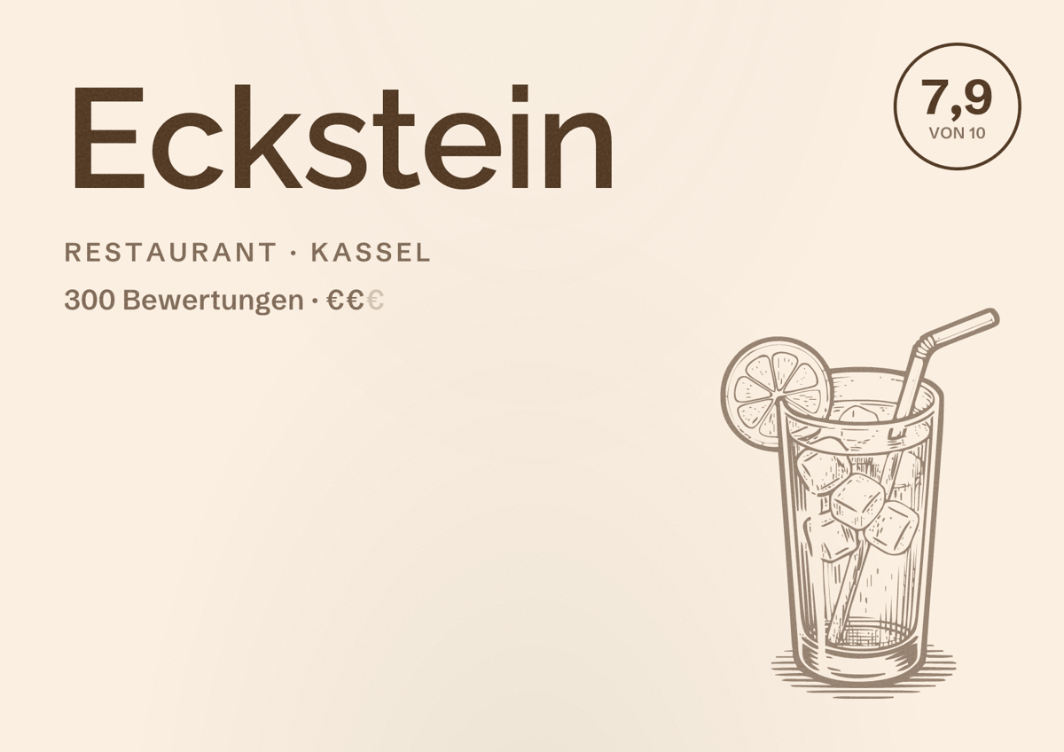 Illustriertes Poster von Eckstein, Restaurant in Kassel: Bewertung 7,9 von 10 aus 300 Bewertungen, Preisniveau €€
