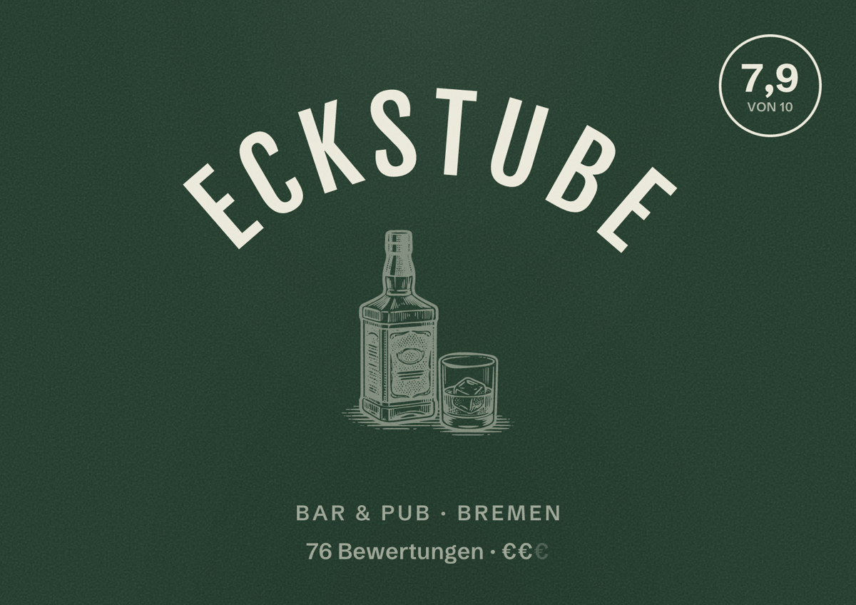 Illustriertes Poster von Eckstube, Bar & Pub in Bremen: Bewertung 7,9 von 10 aus 76 Bewertungen, Preisniveau €€