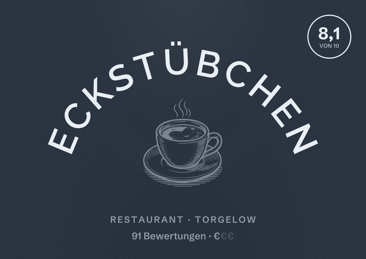 Illustriertes Poster von Eckstübchen, Restaurant in Torgelow: Bewertung 8,1 von 10 aus 91 Bewertungen, Preisniveau €