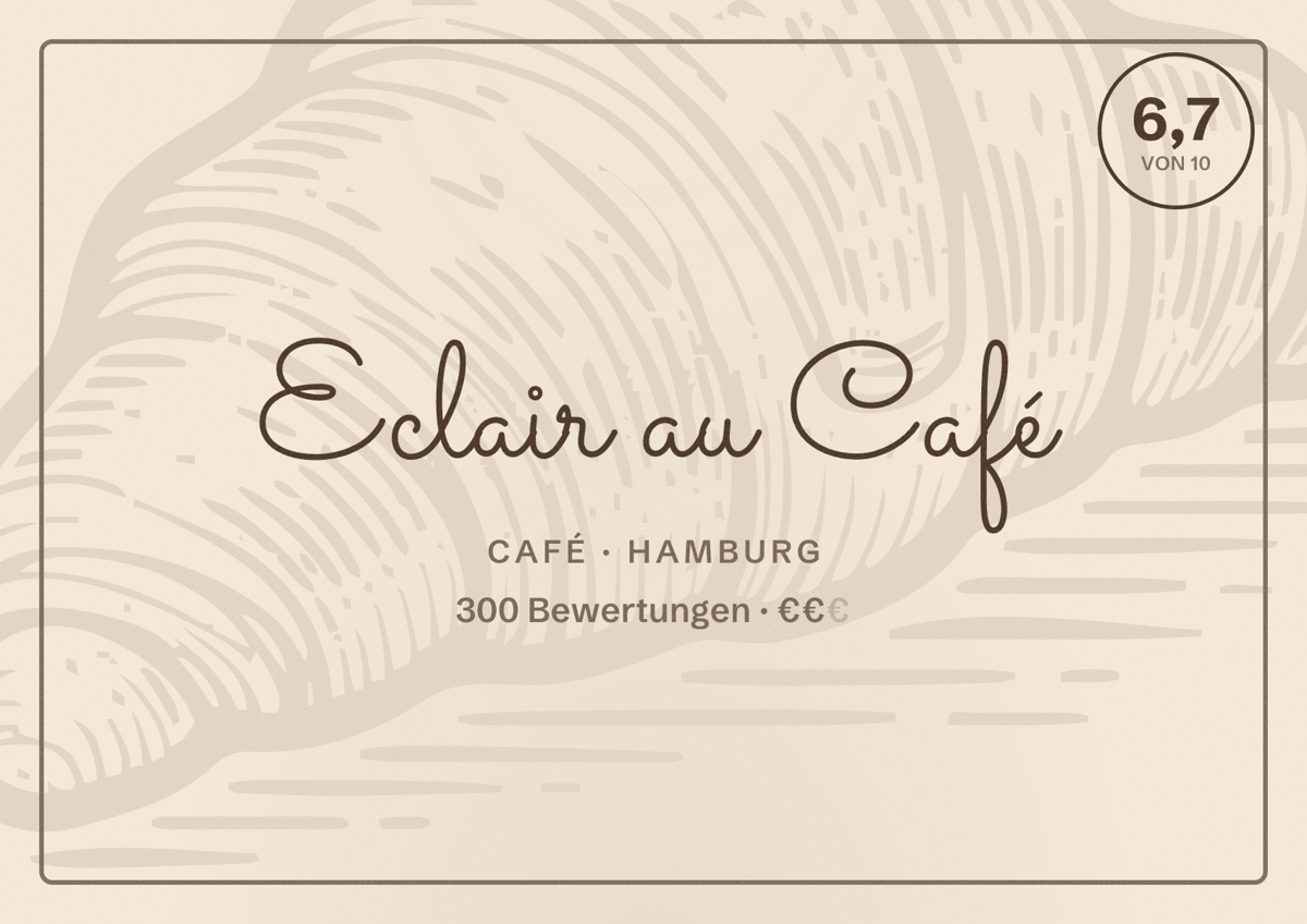Illustriertes Poster von Eclair au Café, Café in Hamburg: Bewertung 6,7 von 10 aus 300 Bewertungen, Preisniveau €€