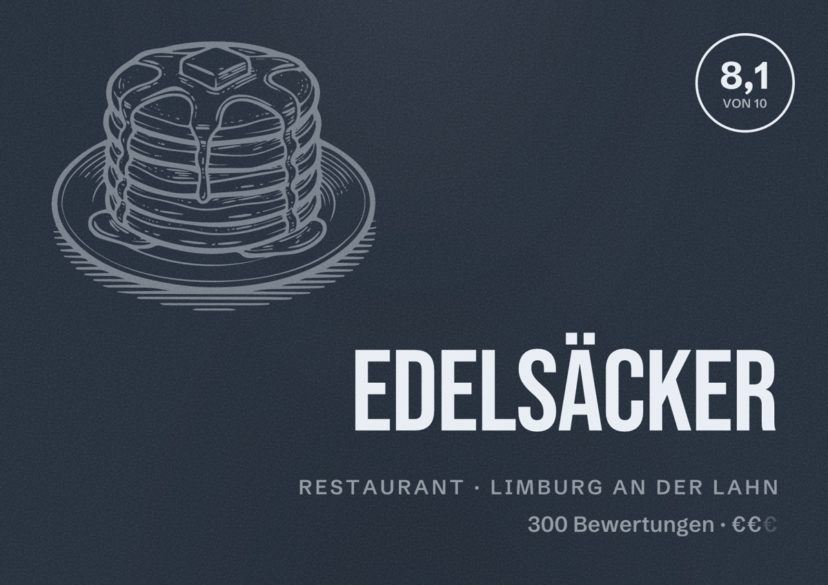 Illustriertes Poster von Edelsäcker, Restaurant in Limburg an der Lahn: Bewertung 8,1 von 10 aus 300 Bewertungen, Preisniveau €€
