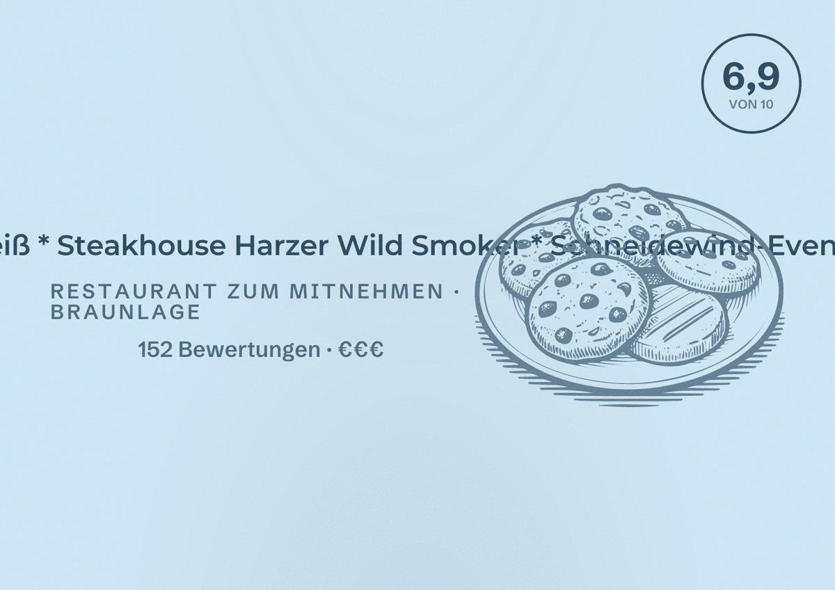 Illustriertes Poster von Edelweiss Alm Hohegeiß * Steakhouse Harzer Wild Smoker * Schneidewind-Event, Restaurant zum Mitnehmen in Braunlage: Bewertung 6,9 von 10 aus 152 Bewertungen, Preisniveau €€€