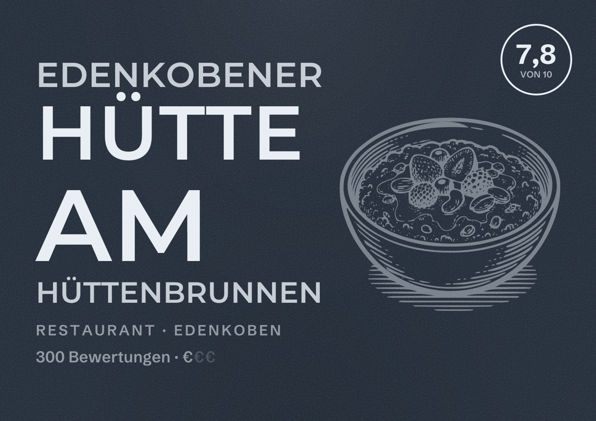 Illustriertes Poster von Edenkobener Hütte am Hüttenbrunnen, Restaurant in Edenkoben: Bewertung 7,8 von 10 aus 300 Bewertungen, Preisniveau €