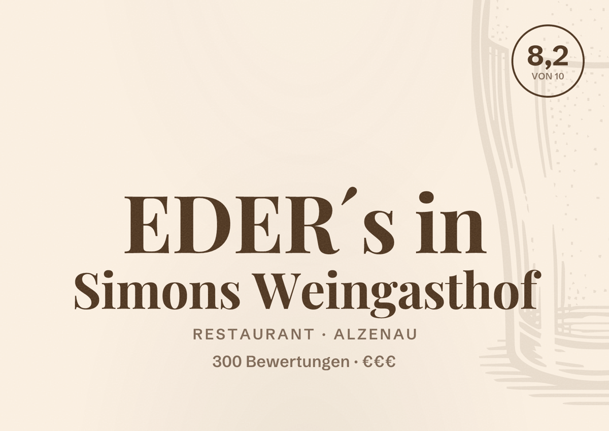 Illustriertes Poster von EDER´s in Simons Weingasthof, Restaurant in Alzenau: Bewertung 8,2 von 10 aus 300 Bewertungen, Preisniveau €€€
